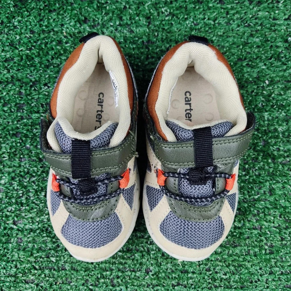 Carter's Sneakers‎ Kids 4.5M Tan Rogan-BP Athletic Hook Loop Mesh Speckled Sole